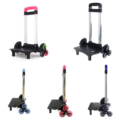 Backpack Trolley with Wheels, Foldable Luggage Trolley,6 Wheels Rolling-Luggage Carts, Aluminium Alloy Travel Hand Trolley for Bags Lunch Backpack - color: 6 Blue Rubber