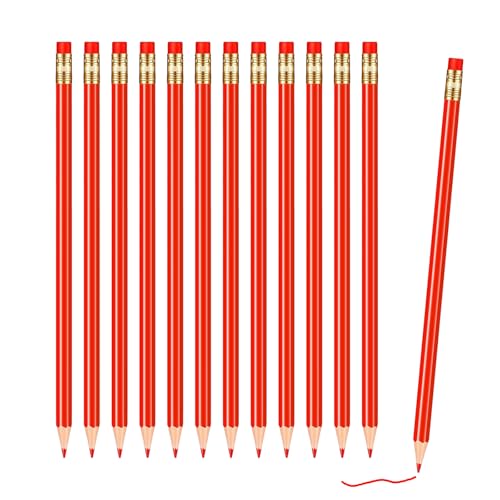 12 Pcs Checking Pencils Erasable Colored Pencils Pre-Sharpened 2 HB with Erasable Tops for Checking(Red) - color: Red