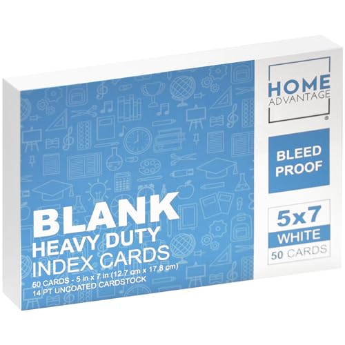 Home Advantage 5x7 Blank Index Cards - Our 50 Pack of Blank Notecards Use Heavy Duty Cardstock to Make Them Bleed Proof - These Plain Index Cards Make Perfect Blank Flashcards & Blank Note Cards - size: 5x7