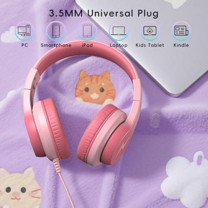 Candy Bila Kids Headphones, Wired Headphones for Kids Over Ear with Microphone, Foldable Headphone for Learning & Entertainment, Light Pink - color: Light Pink