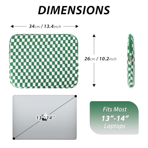 Puffy Laptop Sleeve 13-14 inch, Cute Knitted Protective Carrying Case for Women & Men, Compatible with MacBook Pro 14-Inch M4, 13 Inch iPad Pro, Tablets Notebook (Checkered Green) - color: Checkered Green, size: 13-14 inch