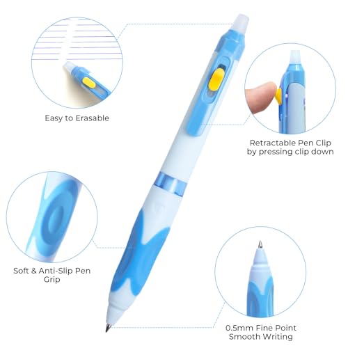 M&G 3 PCS Erasable Pens, 0.5mm Blue Ink Erasable Gel Pens, Fine Point Retractable Pens Make Mistakes Disappear, Premium Comfort Grip Note Taking and Crossword Puzzles - color: blue ink 3pcs