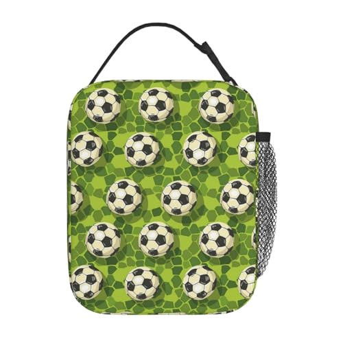 Soccer Lunch Box for Kids Aldults, Ball Sport Style Reusable Thermal Insulation Cooler Tote Bags, Grass Football Print Insulated Bag for Student, School Picnic Camping Travel, Gifts - color: Soccer01