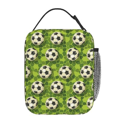 Soccer Lunch Box for Kids Aldults, Ball Sport Style Reusable Thermal Insulation Cooler Tote Bags, Grass Football Print Insulated Bag for Student, School Picnic Camping Travel, Gifts - color: Soccer01