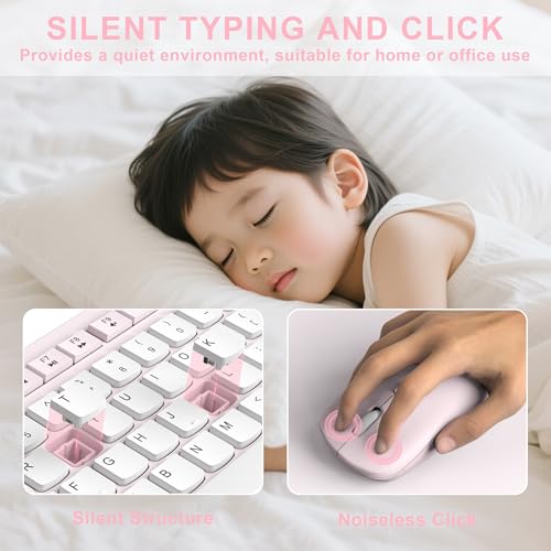 Wireless Keyboard and Mouse Combo, Full-Sized Quiet Wireless Keyboard and Adjustable DPI Mouse, 2.4GHz USB Receiver, Keyboard and Mouse for PC, Windows, Desktop, Laptop (Pink and White-B) - color: Pink and white-B