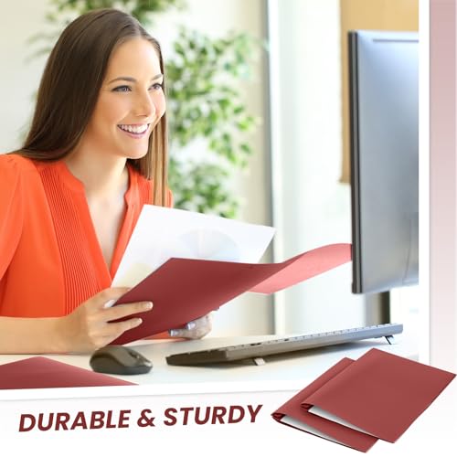 Yeaqee 30 Plastic Folders with Pockets and Prongs Plastic Folder 2 Pockets 3 Prongs with Card Slot for Office, School for Students, Teachers, Office Workers (Dark Red) - color: Dark Red