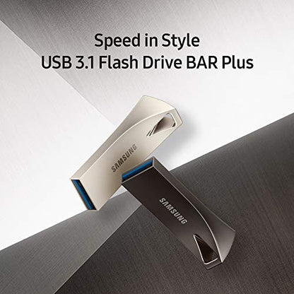 SAMSUNG BAR Plus 3.1 USB Flash Drive, 128GB, 400MB/s, Rugged Metal Casing, Storage Expansion for Photos, Videos, Music, Files, MUF-128BE3/AM, Champagne Silver - color: Silver, style: 128 GB