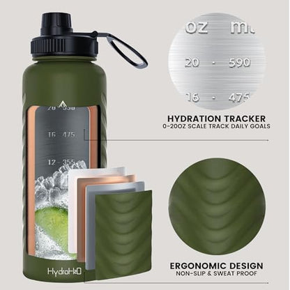 24oz Stainless Steel Insulated Water Bottle, 48H Ice Cold & 24H Hot, Leak-Proof Wide Mouth Lids (Straw & Spout), BPA-Free Bottles, Mens Water Bottle for Gym, Hiking, Travel - Green - color: Green, size: 24 Ounces