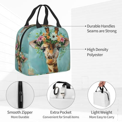 Giraffe Wreath Lunch Box - Insulated Lunch Bags for Kids Boys Girls Reusable Lunch Tote Bags, Perfect for School/Camping/Hiking/Picnic/Beach/Travel - color: Giraffe Wreath