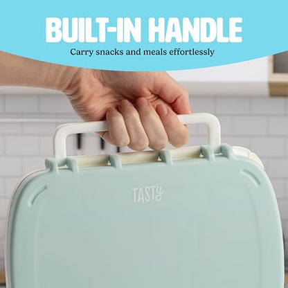 Tasty Bento Style Lunch Box, 4 Compartments with Built-In Phone Stand, BPA-Free Plastic, Portable Food Storage Container, Cream - color: Cream