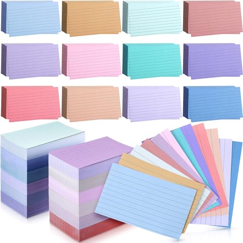 Ctosree 1440 Pcs Colored Index Cards 3 x 5 Inches Flash Cards,Soft Color | Note Cards Bulk for Studying, Lined Note Sheets with Printed Ruled, Double Side, for Studying Memory Learning School - color: Soft Color