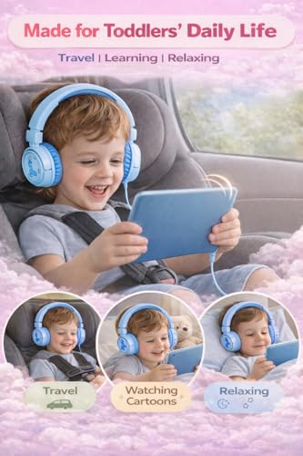 K6 Kids Headphones for Toddler & Kids Ages 2-12, 85/94dB Safe Volume Limited, Wired with 3.5mm Jack, HD Microphone, Adjustable & Foldable, On-Ear Headphones for Tablet, School, Travel (Cyan) - color: Cyan