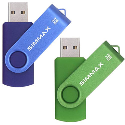 SIMMAX USB Flash Drives 2 Pack 32GB Memory Stick Swivel Design USB 2.0 Flash Drive Thumb Drive Zip Drives (32GB Blue Green) - color: 32GB 2Pack Blue Green, size: 32GB