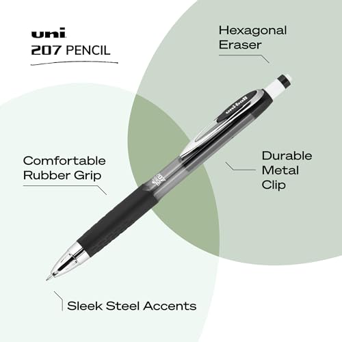 uniball 207 Mechanical Pencil, 0.7 Mm, Hb (#2), Black Lead, Black Barrel, Dozen - color: Black, size: 1 Count (Pack of 12)