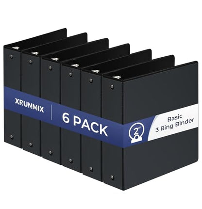 1-1/2'' 2-Inch 3-Ring Binder with Pockets, Premium View Binders with Three Ring Binders Holds up to 200/325/450 Sheets US Letter Size, Bulk Pack of 6 (2-inch Black) - size: 2-inch Black