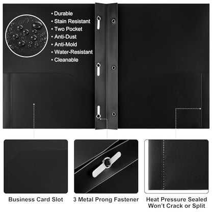 Cholemy 72 Packs Pocket Folders with Prongs Heavy Duty Plastic Folder with Business Card Slot 3 Prong Fasteners for School Office (Stylish) - color: Stylish