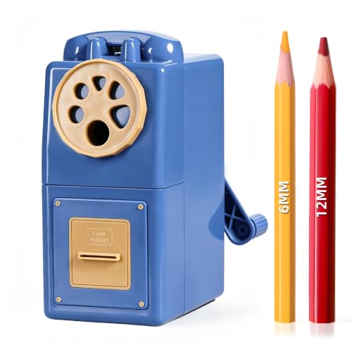 ZMOL Heavy Duty Manual Hand Crank Pencil Sharpener, Desktop, Blue | For Colored Pencils, No Mounting Required, 5 Adjustable Modes, Durable Alloy Blade, Ideal for Classroom, Office & Artists - color: Blue