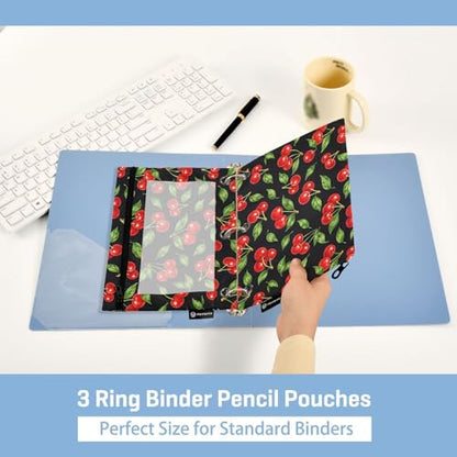 2 Pack Pencil Pouch for 3 Ring Binder Red Cherry Pencil Case Pouch with Clear Window Zipper Binder Pencil Pouches Pen Bag for Office School Supplies - color: Red Cherry