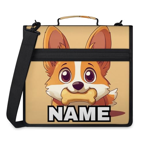 Custom Zipper Binder Little Dog Corgi 3 Ring Binder 1.5 Inch Expanding Pockets File Folder Large Capacity Document Organizer Bag with Handle and Strap - color: Multi 9