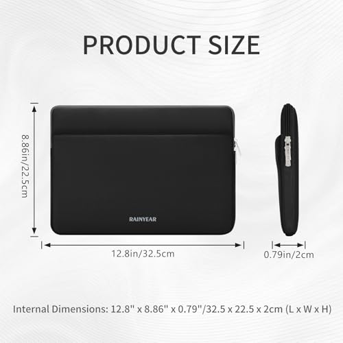 RAINYEAR Laptop Sleeve Case 11-13 Inch, Protective Padded Case with Front Pocket, Computer Cover Laptop Bag Compatible with 13.3 Inch MacBook Air/Pro, MacBook Neo A18, HP, Dell, Lenovo, Acer, Black - color: Black, size: 11-13 inch