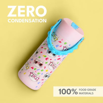 Elemental Insulated Kids Water Bottle, Stainless Steel Water Bottle with Straw Lid & Pop-It Handle, Leak-Proof Water Bottles for School, Boys or Girls, Travelling and Sports, 18oz - Stylish Cat - color: Stylish Cat
