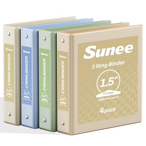 SUNEE 3 Ring Binder 1.5 Inch 4 Pack, Clear 1 1/2 Inch View Binder Three Ring PVC-Free (Fit 8.5x11 Inches) for School or Office Supplies, Neutral Aesthetic - color: Neutral Aesthetic, size: 1.5 Inch, style: 4 Pack