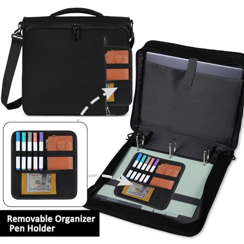 2 Inch 3 Ring Zipper Binder with Multi-Pocket, 6-Tab Expandable File Folder, Fits 14” Laptop, Zipper Bag Fits 500 Sheet Capacity with Handle & Shoulder Strap(Black) - color: Black