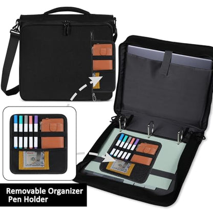 2 Inch 3 Ring Zipper Binder with Multi-Pocket, 6-Tab Expandable File Folder, Fits 14” Laptop, Zipper Bag Fits 500 Sheet Capacity with Handle & Shoulder Strap(Black) - color: Black