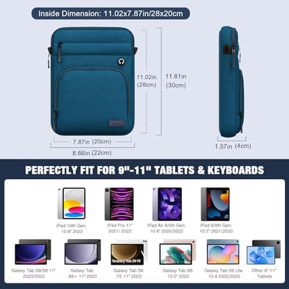 MoKo 9-11 Inch 360° Protection Tablet Sleeve Bag with Earphone Hole | Fits iPad Air 11-inch M4, iPadPro 11-inch M5, iPad A16, iPad 10/5/4 10.9, iPad 9/8 10.2 and Tab S8/S9 11, Peacock Blue - color: Peacock Blue, style: 9-11 Inch