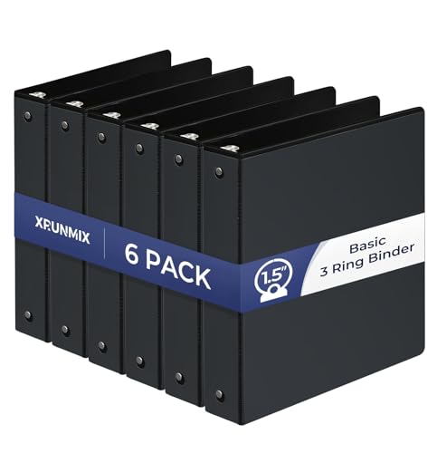 1-1/2'' 2-Inch 3-Ring Binder with Pockets, Premium View Binders with Three Ring Binders Holds up to 200/325/450 Sheets US Letter Size, Bulk Pack of 6 (1.5-inch Black) - size: 1.5-inch Black