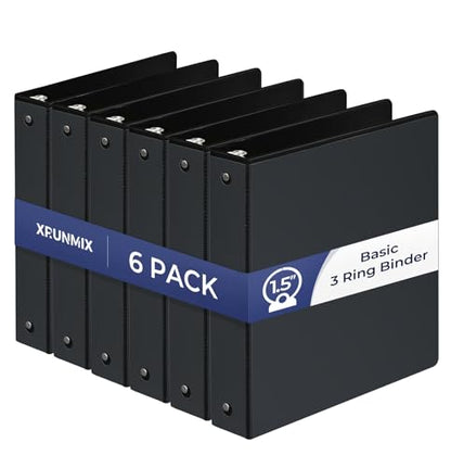1-1/2'' 2-Inch 3-Ring Binder with Pockets, Premium View Binders with Three Ring Binders Holds up to 200/325/450 Sheets US Letter Size, Bulk Pack of 6 (1.5-inch Black) - size: 1.5-inch Black