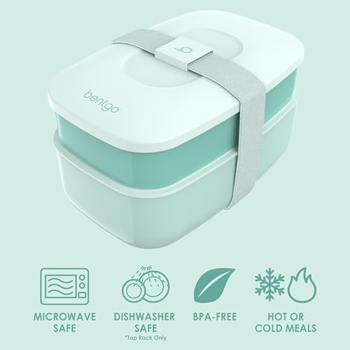 Bentgo Classic Stackable 3-Compartment Adult Bento-Style Lunch Box | Removable Utensil Set and Sealing Strap, BPA-Free, Food Container Ideal for Meal Prep, Work, and On the Go (Coastal Aqua) - color: Coastal Aqua
