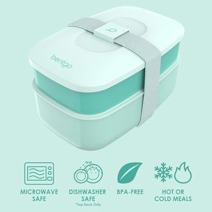 Bentgo Classic Stackable 3-Compartment Adult Bento-Style Lunch Box | Removable Utensil Set and Sealing Strap, BPA-Free, Food Container Ideal for Meal Prep, Work, and On the Go (Coastal Aqua) - color: Coastal Aqua