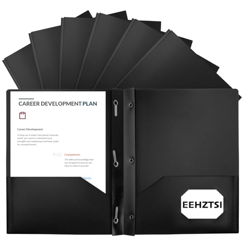 12-Pack Plastic Folders with Pockets and Prongs, 2-Pocket Poly Folders with 3 Fasteners Hold 8-1/2" x 11" Paper for School/Office/Home, Black - color: Smooth Black, size: 12-Pack