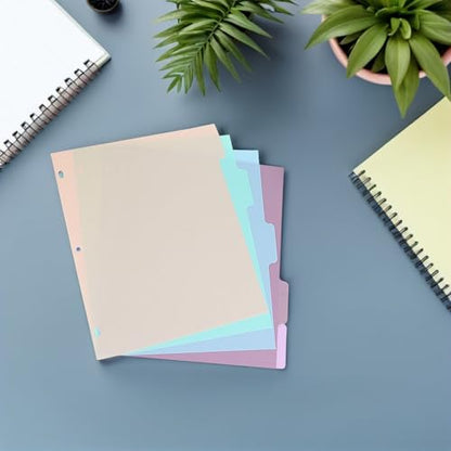 20pcs A4 Binder Index Dividers with Tabs, 3-Hole Plastic Separator Pages in Pastel Colors, Multi-Section Organizer for Student, Teacher, Office and Home Filing