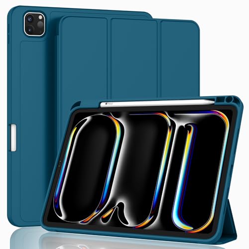 ZryXal iPad Pro 11 Inch Case (M5) 2025/ (M4) 2024 (Model: A2836/A2837/A3006), Trifold Stand Smart Cover with Pencil Holder and Soft TPU Back, Auto Wake/Sleep (New Teal) - color: New Teal