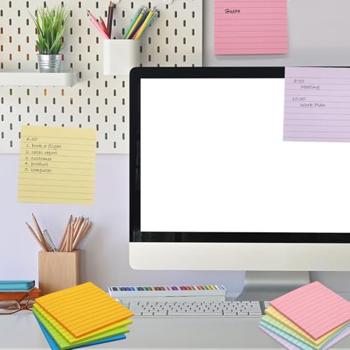 HQCME 9 Pads Lined Sticky Notes 4x4 in Post, 9 Multi Colors Super Sticking Power Memo Pads, Strong Adhesive, 4x4 Sticky Notes Large Eeay for Office, School, Home Use - size: 4x4 in