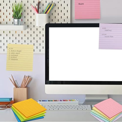 HQCME 9 Pads Lined Sticky Notes 4x4 in Post, 9 Multi Colors Super Sticking Power Memo Pads, Strong Adhesive, 4x4 Sticky Notes Large Eeay for Office, School, Home Use - size: 4x4 in
