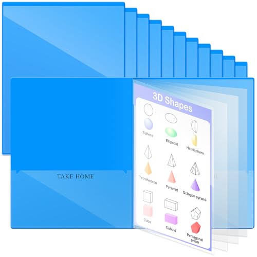 Henoyso 12 Pcs School and Home 2 Pocket Folders with 4 Clear Inner Pockets Plastic Heavy Duty Homework Folders Parent Teacher Communication for Student Home Office Classroom,11 x 9 Inch (Blue) - color: Blue