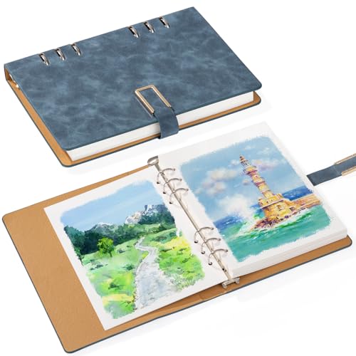 Prudiut 30 Sheets Watercolor Sketchbook, 140 lb/300 GSM Watercolor Journal Cold Press Watercolor Paper Watercolor Notebook for Painting, Drawing, Mixed Media(9.1x6.3 in) - color: Blue