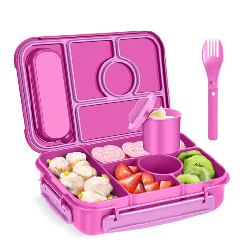 Amathley Bento Box Adult Lunch Box Kids,Lunch Containers for Adults/Kids/Toddler,5 Compartments Bento Lunch Box with Sauce Vontainers,Microwave & Dishwasher & Freezer Safe,BPA-Free (Red lily) - color: Red lily