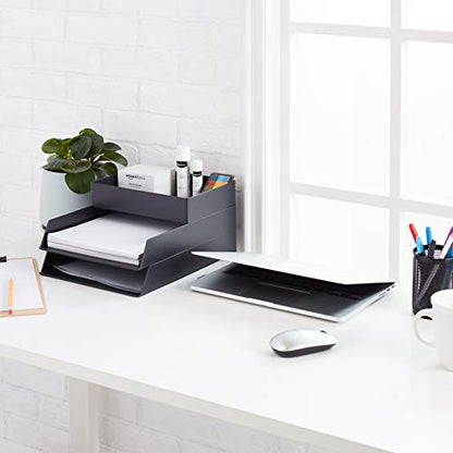 Amazon Basics Rectangular Plastic Desk Organizer with Storage Trays, Accessory Tray for Office Supplies and Pen Holder, 9.4 x 6.7 x 2 inch, Black (Pack of 2) - size: 9.4" x 6.7" x 2" (Pack of 2)