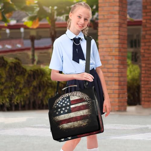 School Zipper Binder America Flag Baseball Sport Decor Trapper Keeper 3 Ring Binder Bag Multiple Pockets & Storage Organizer, 500 Sheet Capacity with Shoulder Strap