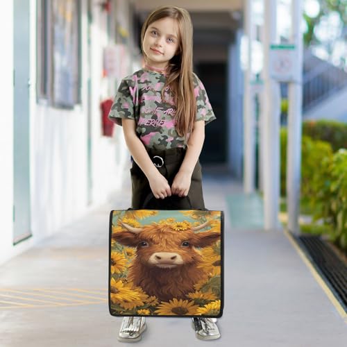 3 Ring Zipper Binder Highland Cow Sunflower Binders Bag with Shoulder Strap 500 Sheets Paper Organizer Trapper Keeper Documents Storage File Folder for School Office - color: A2842