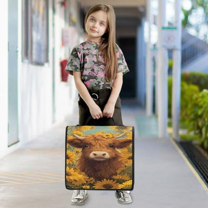 3 Ring Zipper Binder Highland Cow Sunflower Binders Bag with Shoulder Strap 500 Sheets Paper Organizer Trapper Keeper Documents Storage File Folder for School Office - color: A2842
