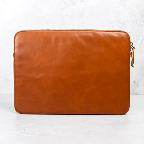 Casemade Real Leather Laptop Case/Zipped Folio Bag with Inner Pocket & Wool Lining Compatible with Apple MacBook, HP, Dell, Asus, Levovo (14 Inch - Tan) - color: Tan, size: 14 Inch