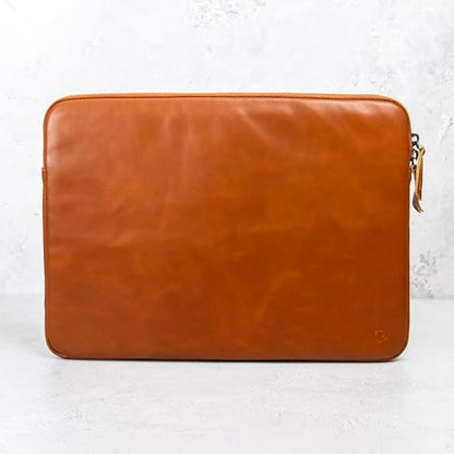 Casemade Real Leather Laptop Case/Zipped Folio Bag with Inner Pocket & Wool Lining Compatible with Apple MacBook, HP, Dell, Asus, Levovo (14 Inch - Tan) - color: Tan, size: 14 Inch
