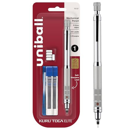 uniball Kuru Toga Elite Mechanical Pencil Starter Kit, 0.5mm, HB #2, Silver Barrel, 1 Pack - color: Silver Barrel, size: 1 Count (Pack of 1)