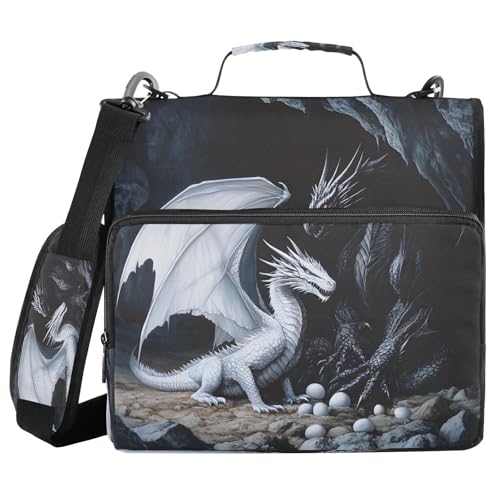 3 Ring Zipper Binder Black White Dragon Binders Bag with Shoulder Strap 500 Sheets Paper Organizer Trapper Keeper Documents Storage File Folder for School Office - color: A435