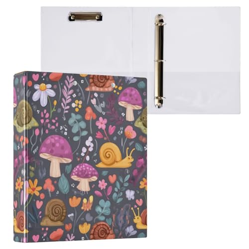 3 Ring Binder Mushrooms Snails Binders 1.5 Inch Round Rings Binder Organizer for Letter Size Paper Hardcover Binder for Office Home 1 Pack - color: Mushrooms Snails